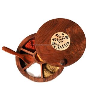 Boîte à épices en bois de forme ronde, artisanale, conteneur de rangement pour masala, boîte à masala, support à épices pour cuisine et restaurant - Product Image 2