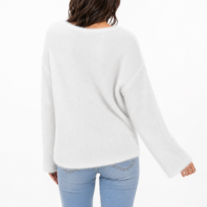 Women's Chunky Knit Sweater Soft Cat Feather Effect Mossi <b>Yarn</b> Pullover Crew Neck Relaxed Fit | OEM ODM Manufacturer Bangladesh - Product Image 2