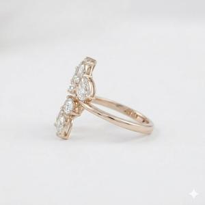Anillos de diamantes cultivados en laboratorio Pear Lab, conjunto de anillos tipo cluster en oro macizo de 18K, anillo inspirado en la naturaleza, estilo hoja, regalo de boda para ella. - Product Image 3