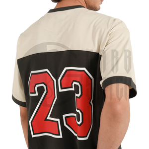Camiseta de Manga Corta para Hombre con Bloques de Color, Número 3 Estampado en la Espalda, Cuello Redondo, Corte Regular, Casual, Ecológica, 100% Algodón Canvas con Contraste - Product Image 6