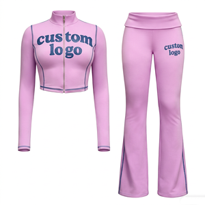 Conjuntos de Moda para Mujer 2026, Top Corto con Cierre y Manga Larga, Pantalones Acampanados con Costuras Expuestas, Conjunto de Dos Piezas, Ropa Femenina - Product Image 3