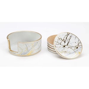 Ensemble de sous-verres ronds en pierre avec motif marbré doré, tapis et dessous de verre réutilisables, style glamour, résistants à la chaleur, écologiques - Product Image 3