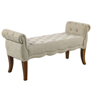 Panca Portascarpe Tradizionale Beige con Braccioli Arrotondati, Trapuntata a Bottoni, per Ingresso, Fondo Letto, Soggiorno, Decorazione Artigianale - Product Image 1