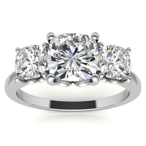 Luxury 18k SOLID Gold Cushion Cut Lab Grown <b>Diamond</b> Three Stone <b>Ring</b> With Scroll Accents Engagement <b>Ring</b> For Women And Girls - Product Image 1