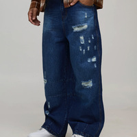 En gros Jeans en denim déchirés délavés à la pierre à rivets coupe droite Streetwear Hip Hop avec logo personnalisé direct usine Pk