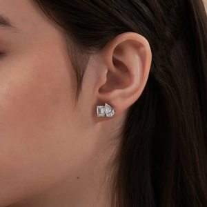 Boucles d'oreilles à deux pierres en diamant créé en laboratoire, design Toi et Moi, poids total de 4,52 carats, diamants taille poire et émeraude D VVS2 - Product Image 5