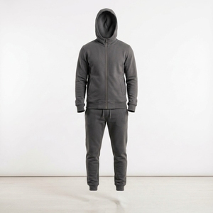 Conjunto Deportivo para Hombre, Color Gris Oscuro, Manga Larga, Media Cremallera, Corte Regular, Color Sólido, Transpirable, Poliéster y Elastano, Estilo Casual para Correr - Product Image 1