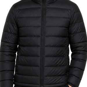 Veste matelassée classique pour homme, best-seller, noire, coupe ajustée, hiver, fermeture éclair intégrale, col montant, pliable. - Product Image 3