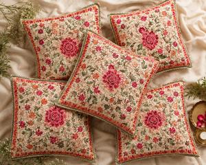 Embroidered Floral Cushion <b>Cover</b> 16x16, Boho <b>Throw</b> Pillow <b>Cover</b>, Decorative <b>Sofa</b> Pillow, Handmade Home Decor - Product Image 4