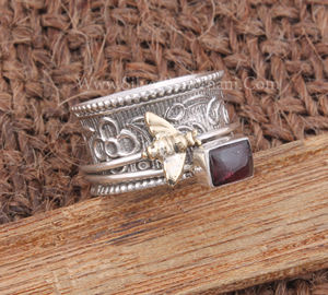 Bague de Fiançailles et de Mariage en Argent Sterling 925 avec Garnet Rouge Naturel de Luxe Sertie en Bezel, Anneau Tournant pour Femme, Bijoux Fins de Soirée - Product Image 4