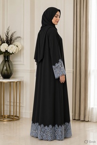 Black Muslim Abaya Lace Trim Maxi <b>Dress</b> Hooded Long Sleeve Women Traditional <b>Dress</b> for Party - Product Image 2