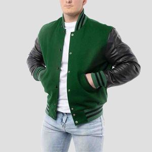 Veste universitaire personnalisée pour homme avec manches en cuir, veste bomber premium de style Letterman, bordure côtelée et fermeture à boutons pression - Product Image 1