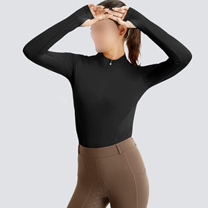 Couche de base pour femme en tissu doux au toucher, coupe ajustée, polyester, facile à porter, respirante, couleur bleue, séchage rapide, teinte unie, pour l'équitation - Product Image 3