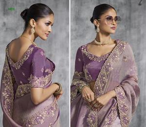 Fabricant et fournisseur de sari en organza de soie avec broderies, à prix de gros depuis Surat. - Product Image 2