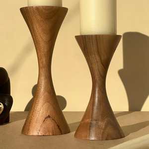 Ensemble de porte-bougies cylindriques en bois de manguier faits à la main, résistants à la chaleur |   Chandeliers rustiques scandinaves |   Noël minimaliste - Product Image 3