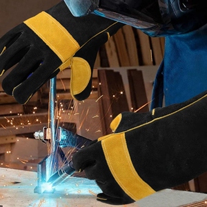 Guantes de Soldadura Resistentes al Fuego, Negros y Amarillos, de Cuero Vacuno, Resistentes, de Protección Personal, para Bomberos - Product Image 2