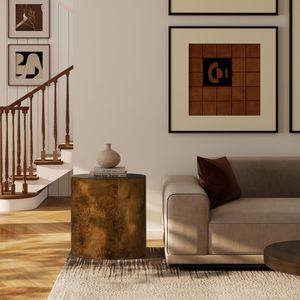 Tavolo Consolle Ovale Nebula da 20 Pollici in Legno di Noce Marrone Medio con Elegante Design a Pilastro - Product Image 4