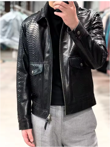 Men s Embossed Crocodile <b>Pattern</b> PU Leather Jacket Turn-down Collar Zipper Closure Slim Fit Moto Biker Style Autumn Outerwear - Product Image 2
