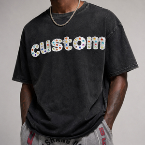 T-shirts personnalisés sérigraphiés, coupe ample et épaisse, style vintage délavé à l'acide avec pierres précieuses pour hommes - Product Image 1