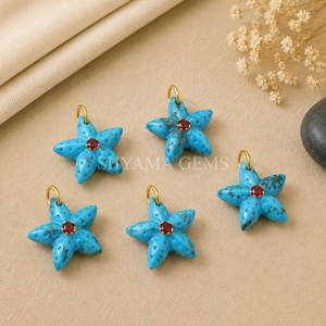 Colgante de Cobre con Turquesa Tallada en Forma de Estrella de Mar de 15mm para Fabricación de Joyería Boho, Accesorios Marinos, Proveedor Mayorista - Product Image 1
