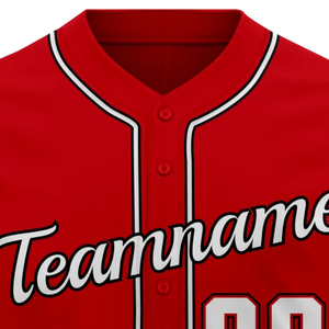 Maillot de baseball rouge à manches courtes, boutonné, uniforme d'équipe personnalisé, respirant, en polyester, chemise de sport athlétique - Product Image 3