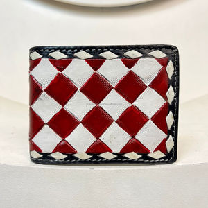 RFID Bloqueo Mano Tooled Exclusivo Personalizado Minimalista Delgado Bifold Patrón a cuadros Hombres Cartera de cuero genuino con bolsillo para monedas - Product Image 5