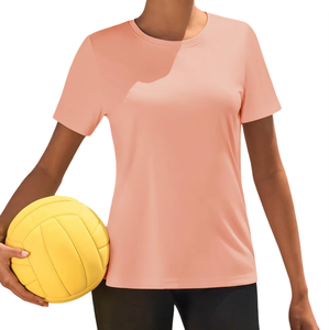 Compre Ahora Camiseta Deportiva para Mujer, Tejido Elástico Transpirable, Absorbe la Humedad, Top Deportivo Suave y Cómodo, Camiseta con Logotipo Personalizado OEM ODM - Product Image 2