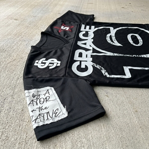 Grace 16 Black O-Neck Short Sleeve Jersey Men Oversized Street Style Polyester/Cotton T-Shirt with Logo and Number Design - Product Image 3