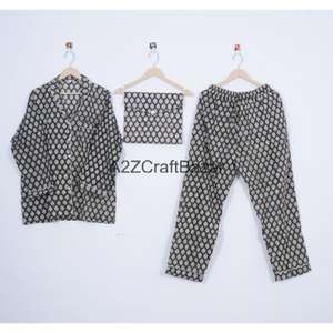 Conjunto de Pijama para Mujer con Estampado Floral Romántico Hecho a Mano, 100% Algodón, Cintura Elástica, Mangas Largas, Cintura Alta, Suave, Liso y Transpirable - Product Image 6