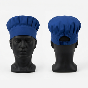 Casquette de chef en polyester tissé 120 GSM de qualité supérieure, bleu roi, panneaux plissés, logo personnalisé par transfert thermique, imperméable, fermeture à pression unisexe - Product Image 1