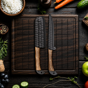 Ensemble de 5 couteaux de cuisine en acier au carbone de style viking, faits à la main, gravés, ensemble de couteaux de chef, ambidextres, professionnels, manches en bois, durables - Product Image 4