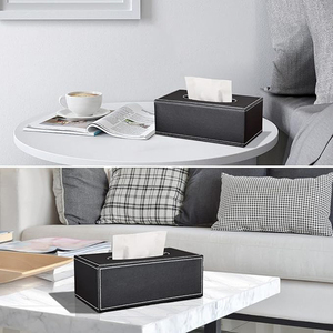 Boîte à mouchoirs rectangulaire en cuir PU, porte-boîte à mouchoirs pour serviettes, boîte à mouchoirs rectangulaire en cuir noir - Product Image 3