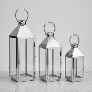 <b>Set</b> of 3 Highly Polished Rectangular Shape Stainless Steel <b>Lantern</b> for Home Office Outdoor Garden Decoration - Product Image 1