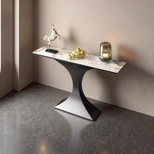 Mesa de Sofá con Pedestal Combinado Moderno y de Lujo, Base de Acero Inoxidable Negro Cepillado, Mueble para Sala de Estar o Entrada - Product Image 4
