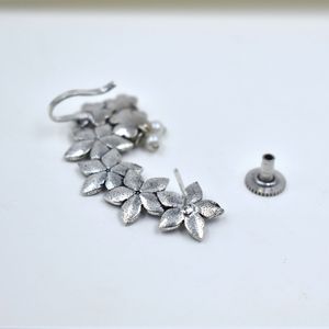 Trending Flower Pattern <b>Cuff</b> <b>Earrings</b> Vintage Silver Look Alike Women's Alloy Jewelry for Women and Girls - Product Image 2
