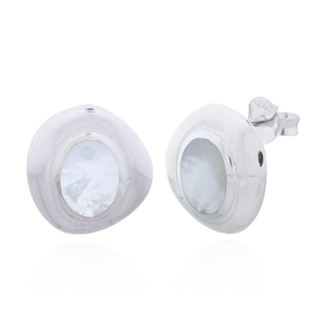 Radiant Irregular MOP Triangle Sterling <b>Silver</b> <b>Studs</b> Fine Jewelry - Product Image 2