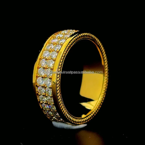 14K Yellow Gold Personalized Double Row Moissanite Diamond Wedding Band <b>Ring</b> Fashionable Index Finger <b>Ring</b> For <b>Male</b> & Female - Product Image 6