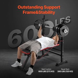 6-in-1 Adjustable Workout <b>Bench</b> Press Exercise Set 600lbs Home Gym Strength Training Quick Fol 6-in-1 Weight <b>Bench</b> - Product Image 2