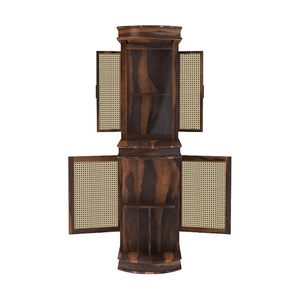 Mueble Bar Redondo de Madera con Almacenamiento para Vino y Bebidas, Acabado en Nogal, Mueble Exhibidor de Licores para Sala de Estar o Comedor - Product Image 4