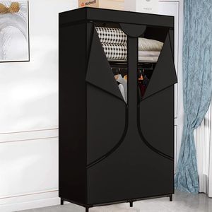 Armoire suspendue portable en métal noir de 34 pouces avec organisateur de rangement en tissu non tissé - Product Image 2