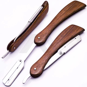 Premium <b>Swing</b> Lock Straight Edge Barber Razor with Replaceable Stainless Steel Blades Wooden Handle Professional Salon Grooming - Product Image 1