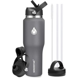 SENDESTAR Tumbler in Acciaio Inox da 40oz, Isolato Sottovuoto a Doppia Parete, Bocca Larga con 2 Coperchi e Cannucce, Compatibile con Qualsiasi Portabicchieri Auto - Product Image 1