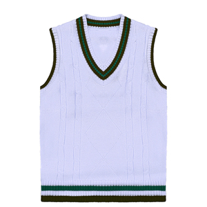 Gilet sans manches en tricot crème pour homme, col en V, motif torsadé, couleur unie, en acrylique, pour l'automne - Product Image 3