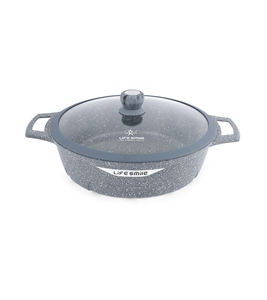 Olla poco profunda antiadherente con revestimiento de granito premium, tapa de vidrio con borde de silicona y base de inducción - Product Image 1