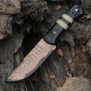 มีดเหล็กดามัสกัสคุณภาพสูง ใบมีดคมหยัก สำหรับล่าสัตว์ ต่อสู้ ตั้งแคมป์  ตกแต่งด้วยเขาแกะ ด้ามตรง ODM - Product Image 6