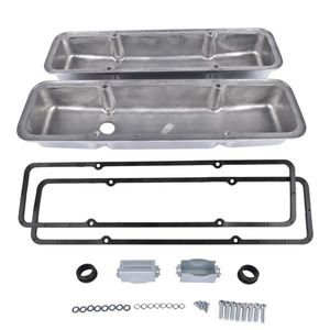 Retro 1958-1986 SBC Chevy 350 400 Short Valve <b>Covers</b> Polished Aluminum with Finned Design Cylinder <b>Head</b> Gaskets Compatible - Product Image 5
