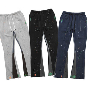 Pantalon évasé décontracté pour homme, grande taille, taille élastique avec cordon de serrage, broderie, polaire mi-épaisse, pour l'automne - Product Image 1
