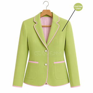 Blazer Cosh International Sorority Sisterhood de color verde sólido con cuello con muescas, cierre de un solo botón y ribete rosa, manga larga. - Product Image 5