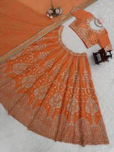 Divyam Creation Robe longue traditionnelle en tulle brodé motif lotus, entièrement cousue, en Spandex de qualité supérieure, réversible, toutes saisons - Product Image 5