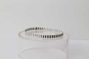 White and Gold Stripe Tila Beaded Brass Gold Plated Stretch Stackable <b>Minimalist</b> Bracelet Handmade Fashion <b>Jewelry</b> for Women - Product Image 3